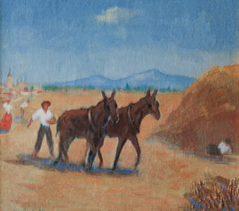 Trillando en la era Colmenar de  Oreja  1934 oleo/lienzo 39 X  49 cm